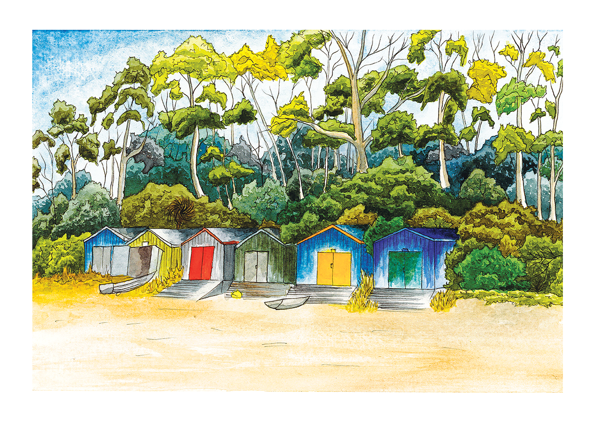 Hobart Beach Huts Display ImageHobart Beach Huts painting