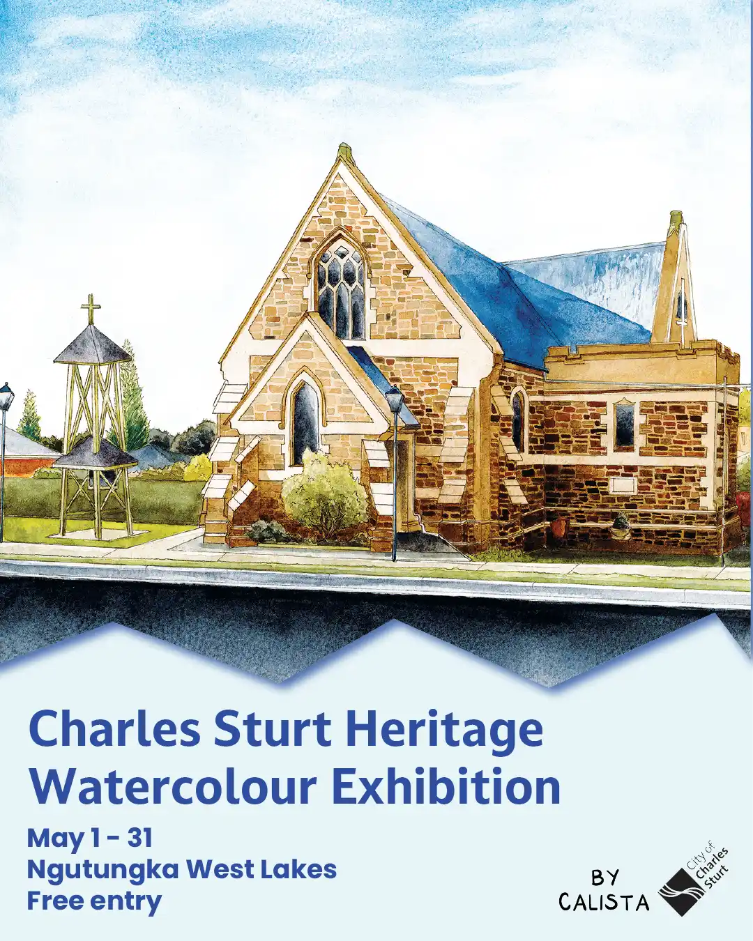 Digital Assets Poster for Adelaide Based Artist Calista Cox's Heritage Watercolour Exhibition