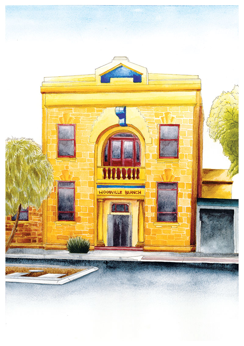Old Woodville Bank Watercolour Painting Print By Calista Cox Adelaide Artist